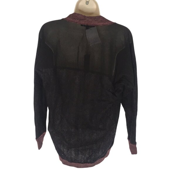 Women's Wool Blend Sweater  Black Maroon Semi Sheer Size Large - Picture 4 of 8